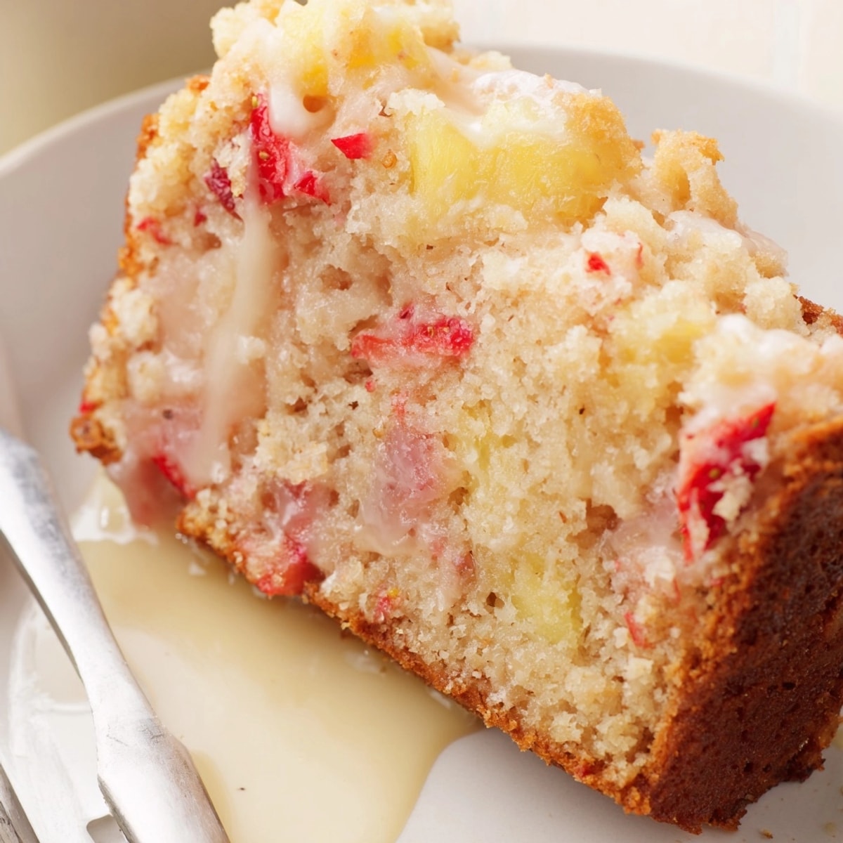 Gâteau aux ananas et aux fraises : un délice estival à la mie dorée.