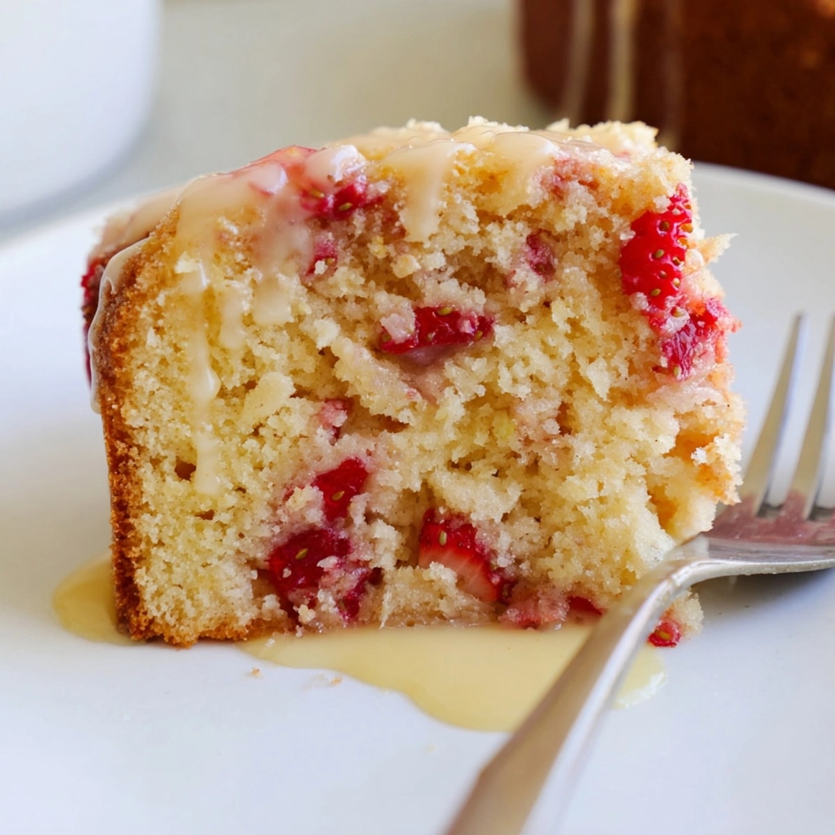Belle part de gâteau aux ananas et aux fraises, garnie d'un glaçage sucré.