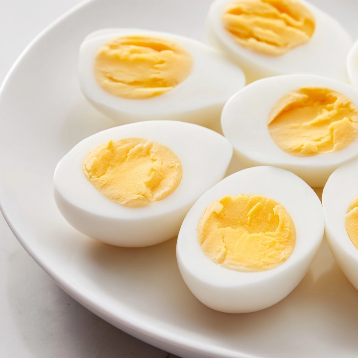 Oeufs durs selon Jacques Pépin, refroidis et lisses, prêts à être pelés et dégustés.