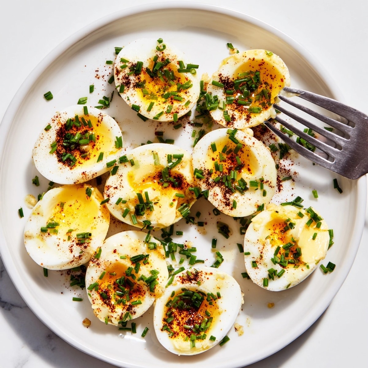 L'image montre des œufs grillés avec une note fumée, prêts à être coupés et servis.