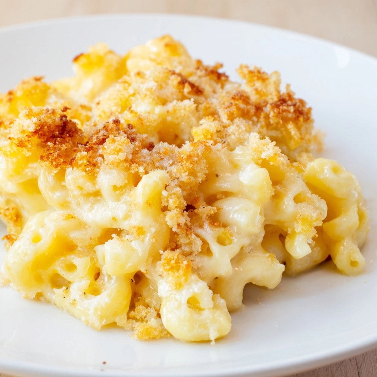 Une portion chaude de macaroni aux trois fromages américain riche et délicieux.