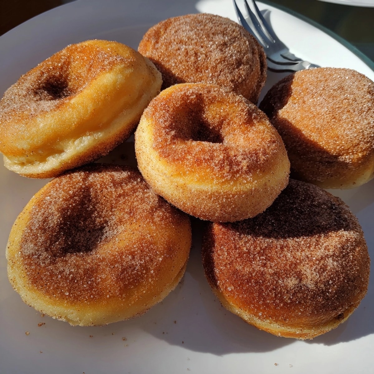 Beignets sans levure fraîchement frits, saupoudrés de sucre, prêts à être dégustés chauds.