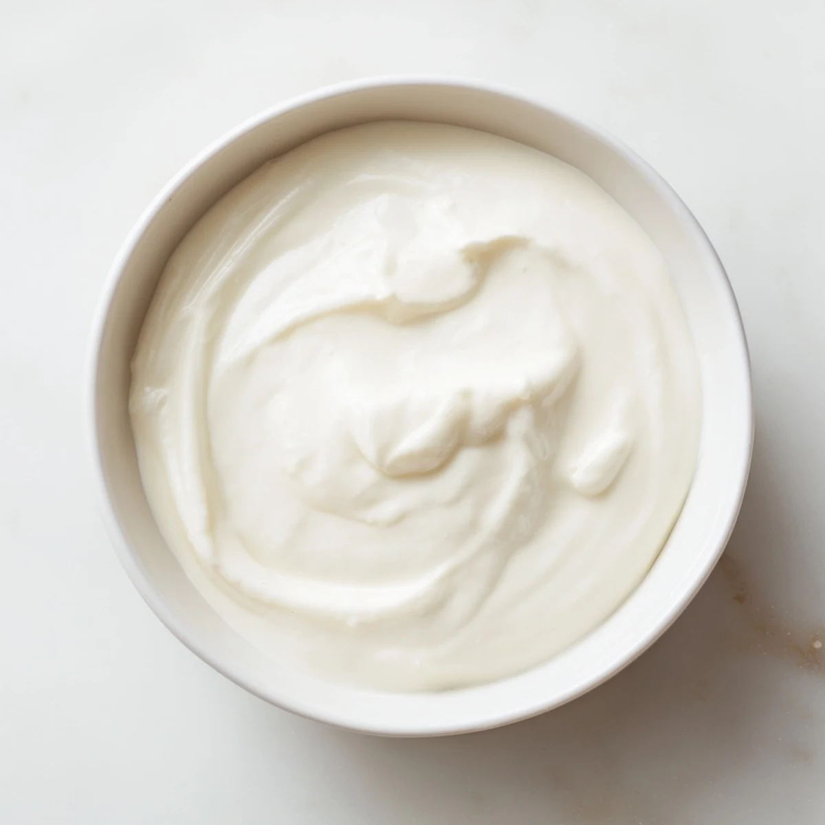 Creamy yogurt swirled and ready to eat, a perfect breakfast or snack with fresh fruit.