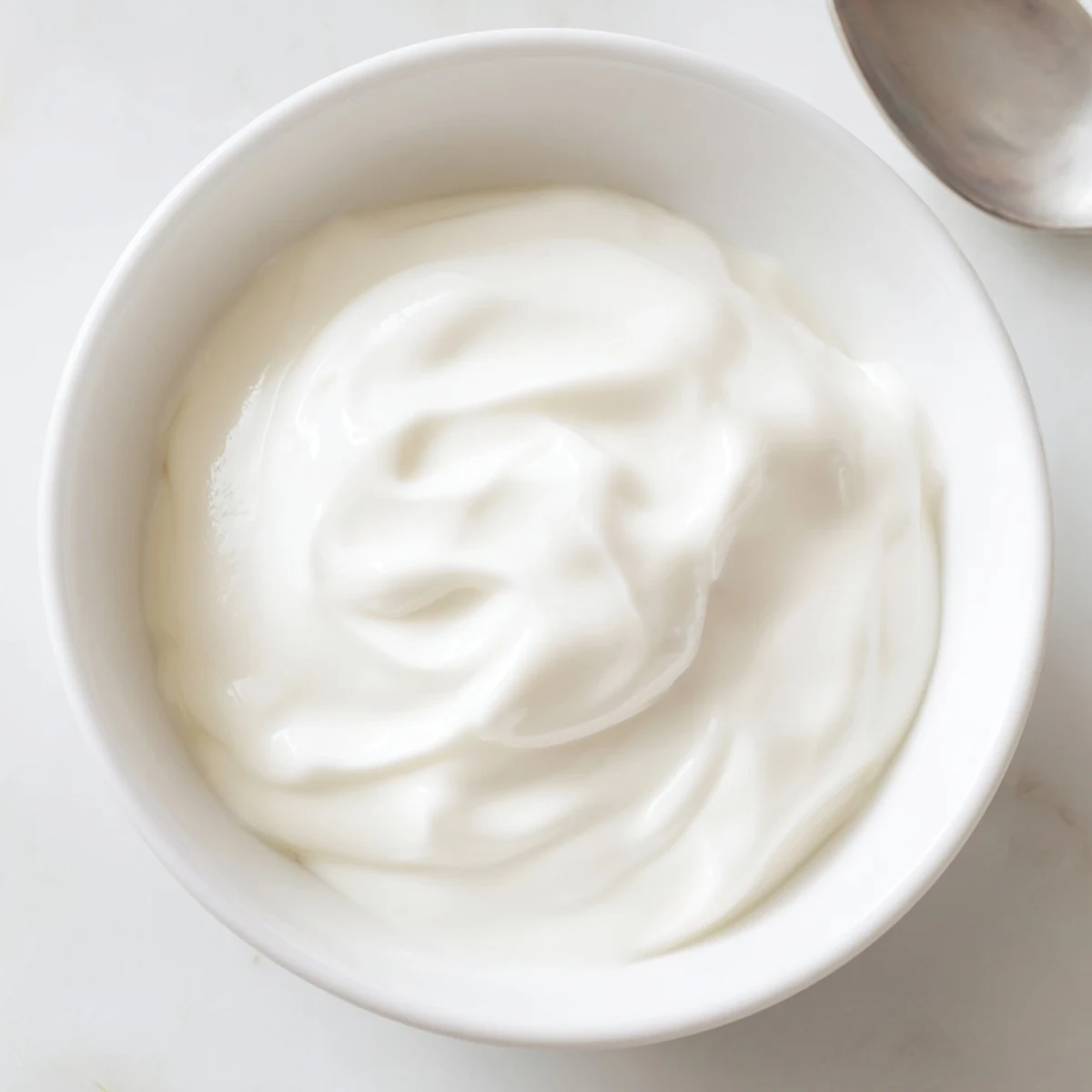 Homemade creamy yogurt in a glass bowl, invitingly smooth and ready for a refreshing treat.