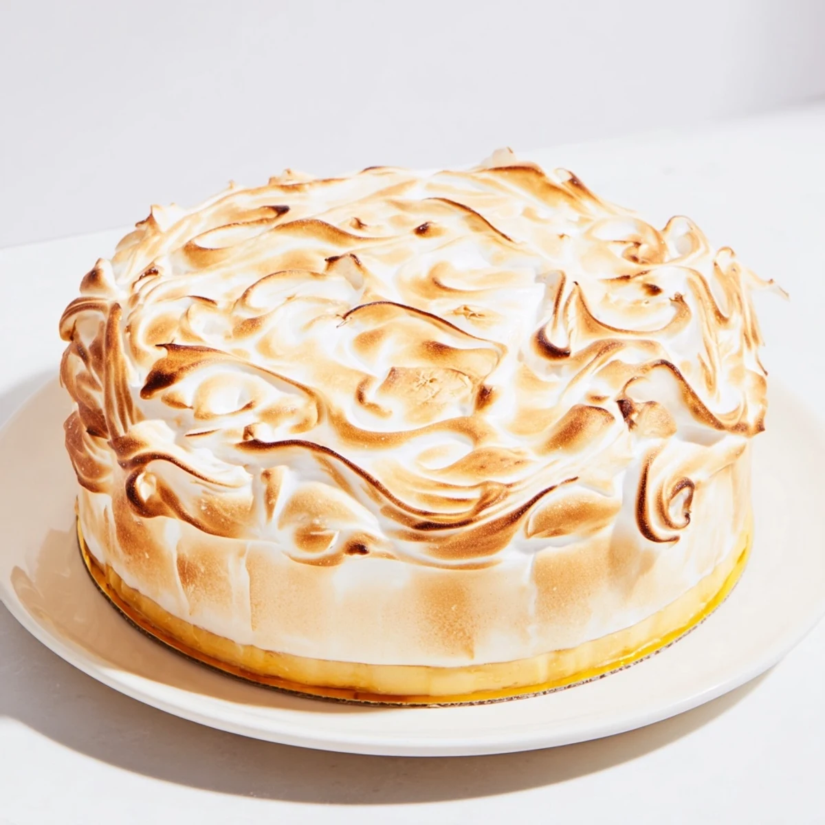 A close-up of a perfectly browned Baked Alaska, ready to be sliced and immediately enjoyed.
