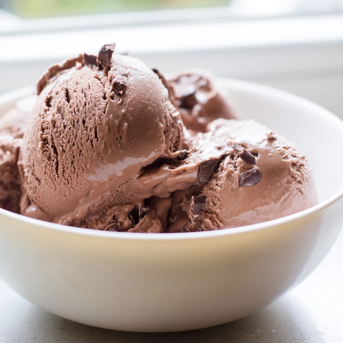 Creamy chocolate ice cream, homemade and ready to scoop, perfect for an evening treat.