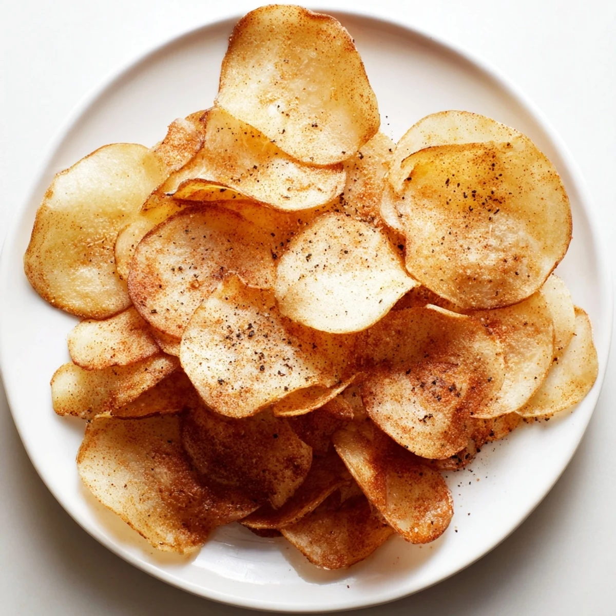 Crispy chips photo: Golden, perfectly fried, thin crispy chips, a delicious crunchy snack or side dish.