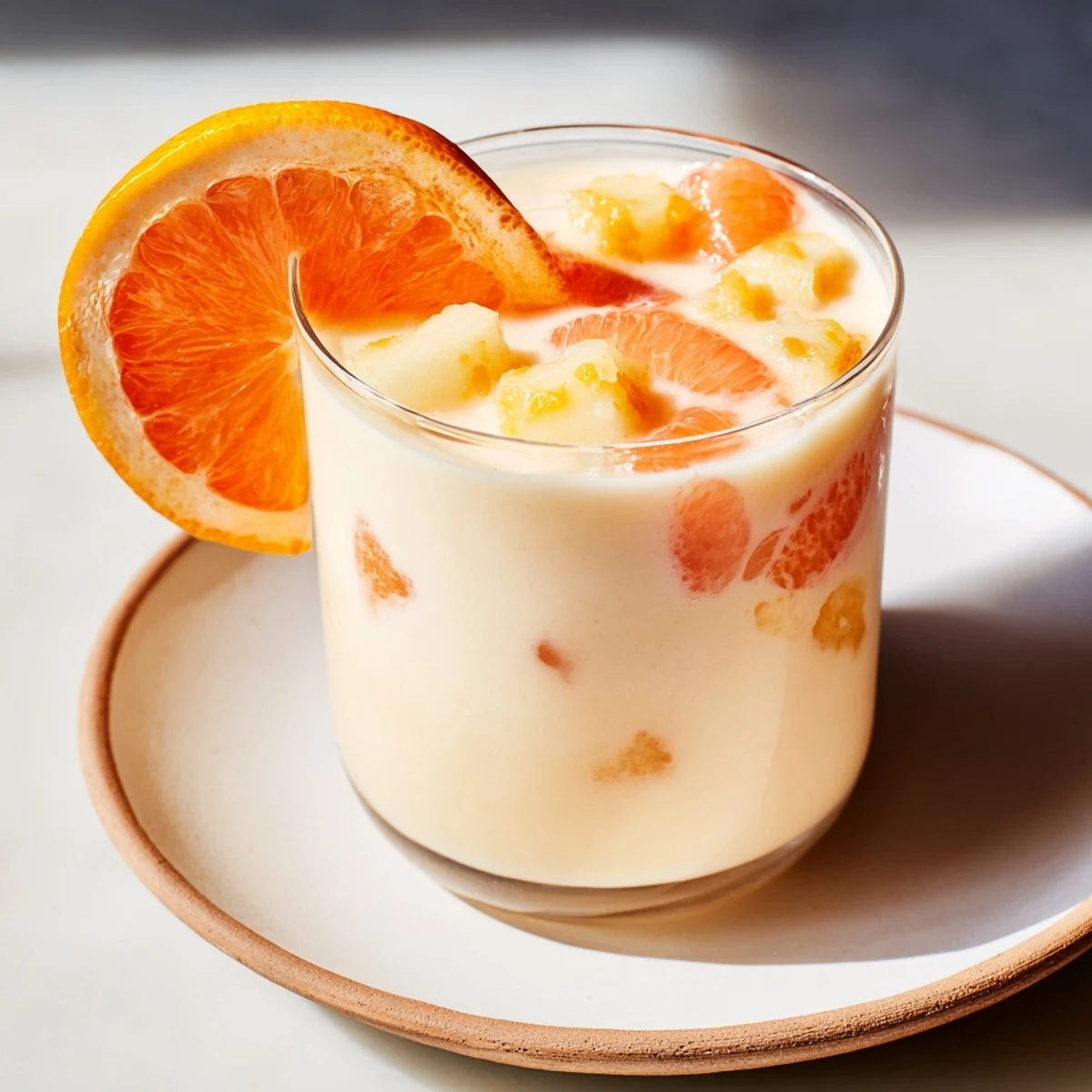 Text 2: Enjoy the vibrant colors of this fresh Toasted Ginger Citrus Smoothie, a refreshing breakfast or snack.