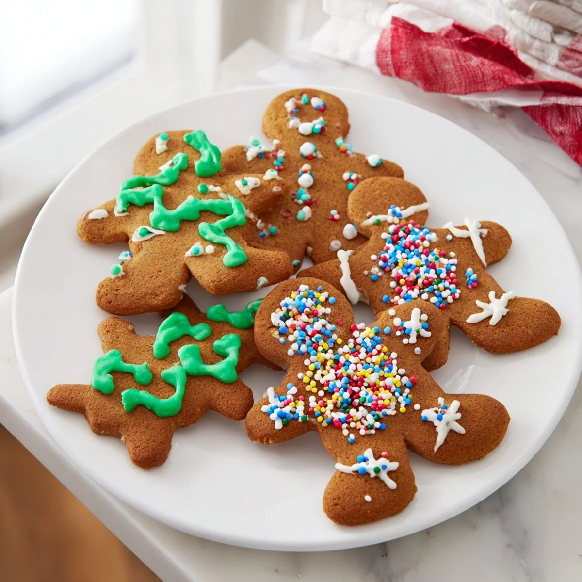 A plate piled high with golden gingerbread cookies, ready to be enjoyed.