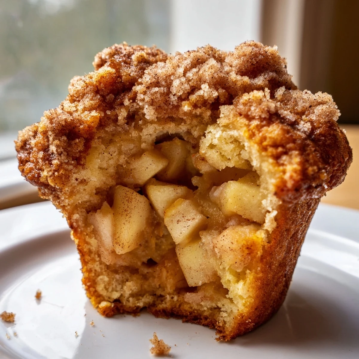 Warm, golden Cinnamon Apple Muffins with a sprinkle of cinnamon, ready for a delicious breakfast.