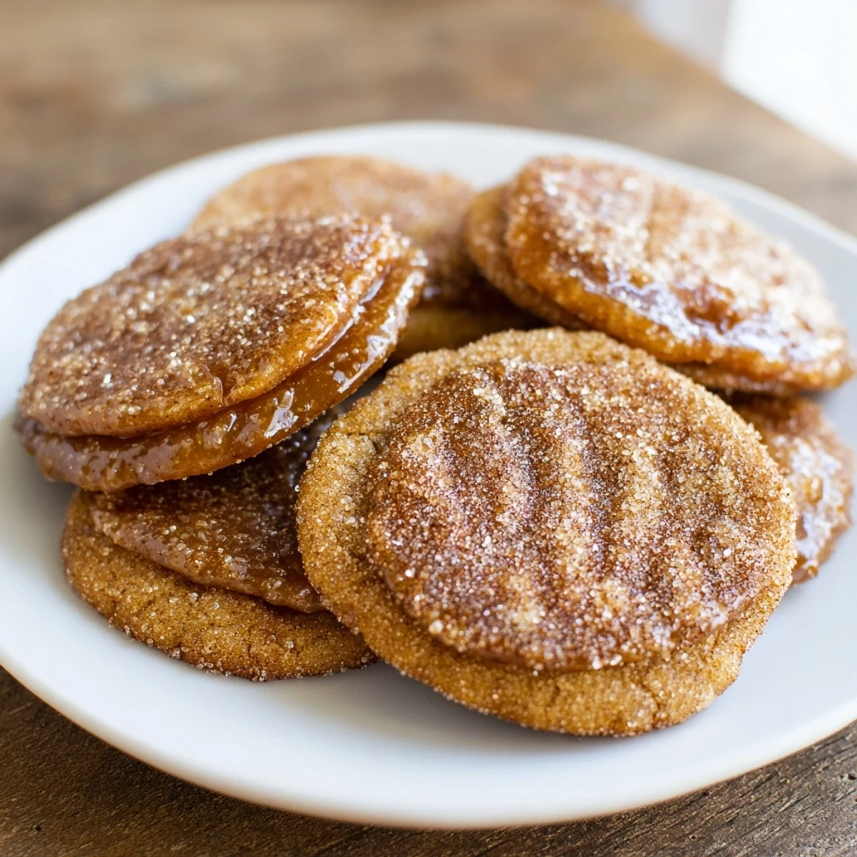 Freshly baked Spiced Molasses Cookies with a dusting of sugar, perfect for a holiday treat.