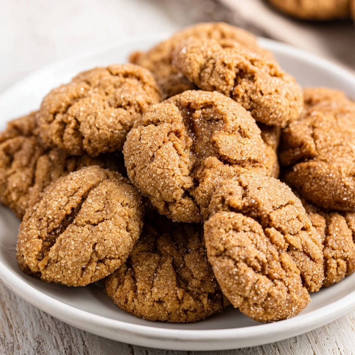 Close-up of golden brown Spiced Molasses Cookies, highlighting the chewy texture and spices.