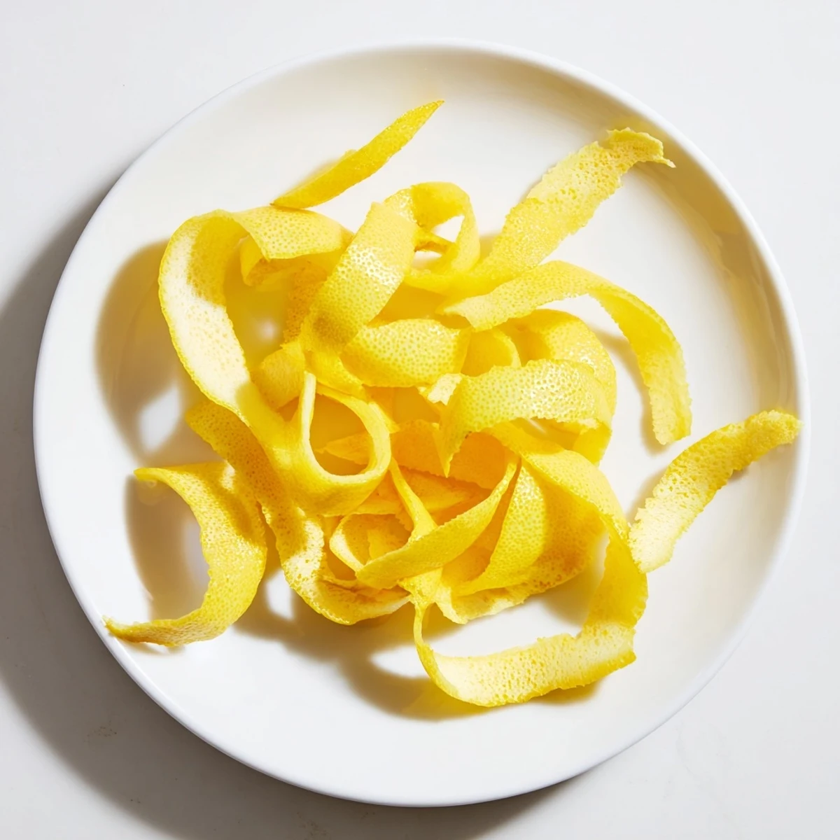 Preparing fresh lemon zest: the image shows slender peels ready to zest for cooking.