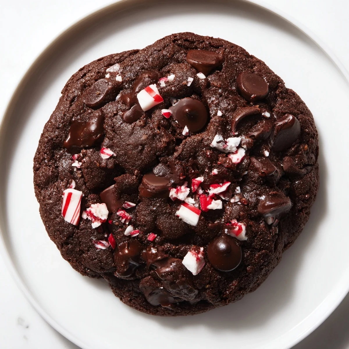 A pile of Patty Peppermint cookies, chewy chocolate with peppermint candy sprinkles, ready to serve.