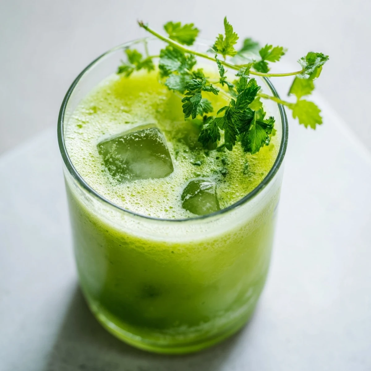 A vibrant photo of Cool Peppermint, a blended drink, served in a tall glass with ice.