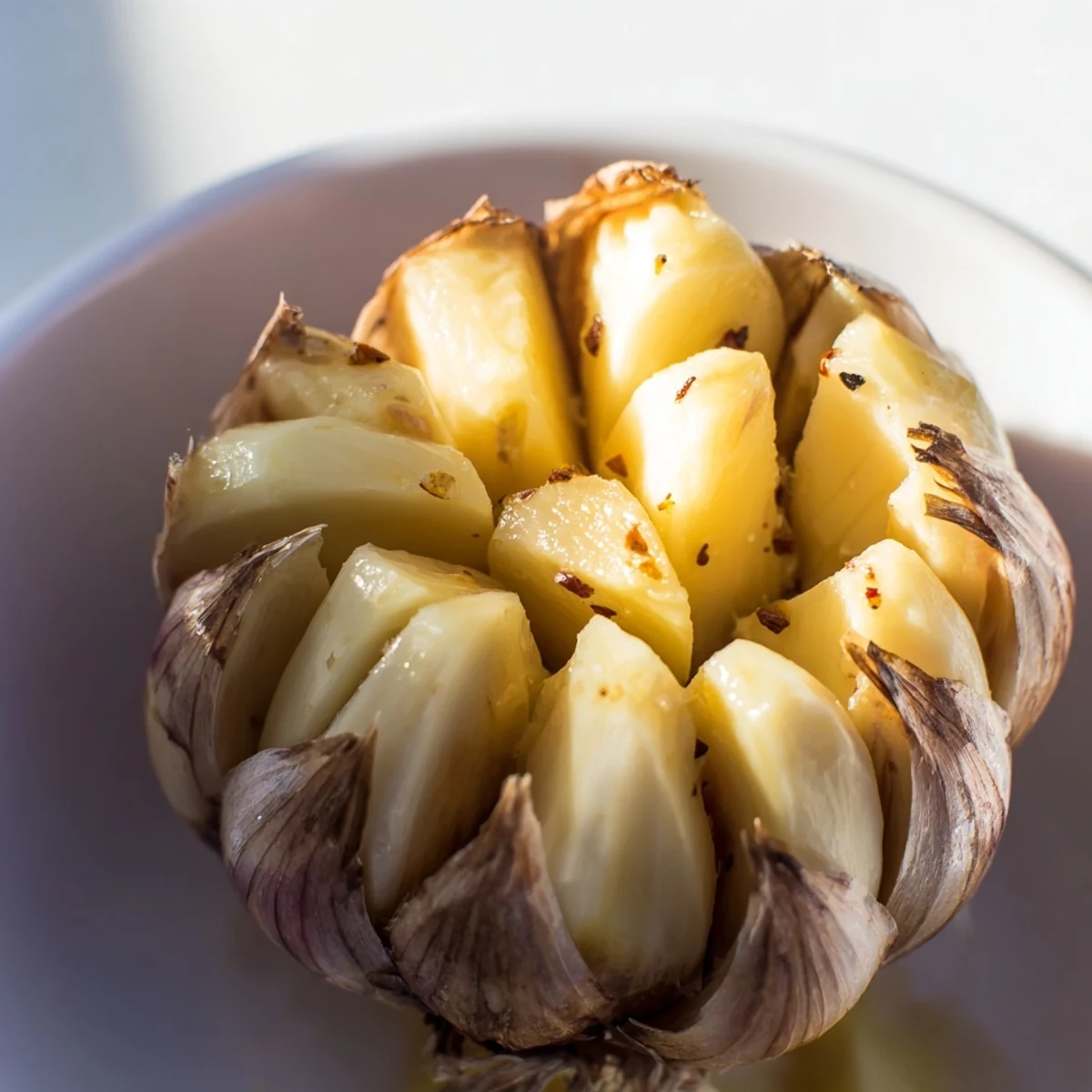 Fragrant fresh roasted garlic cloves, golden brown and ready to be spread on crusty bread.