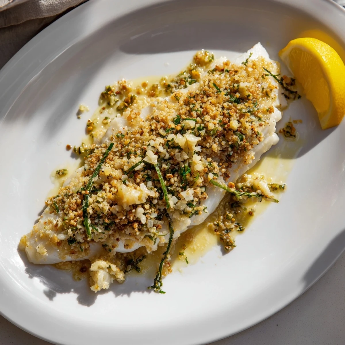 Delicious Baked Cod with Lemon Butter Sauce, ready to serve with fresh parsley garnish.