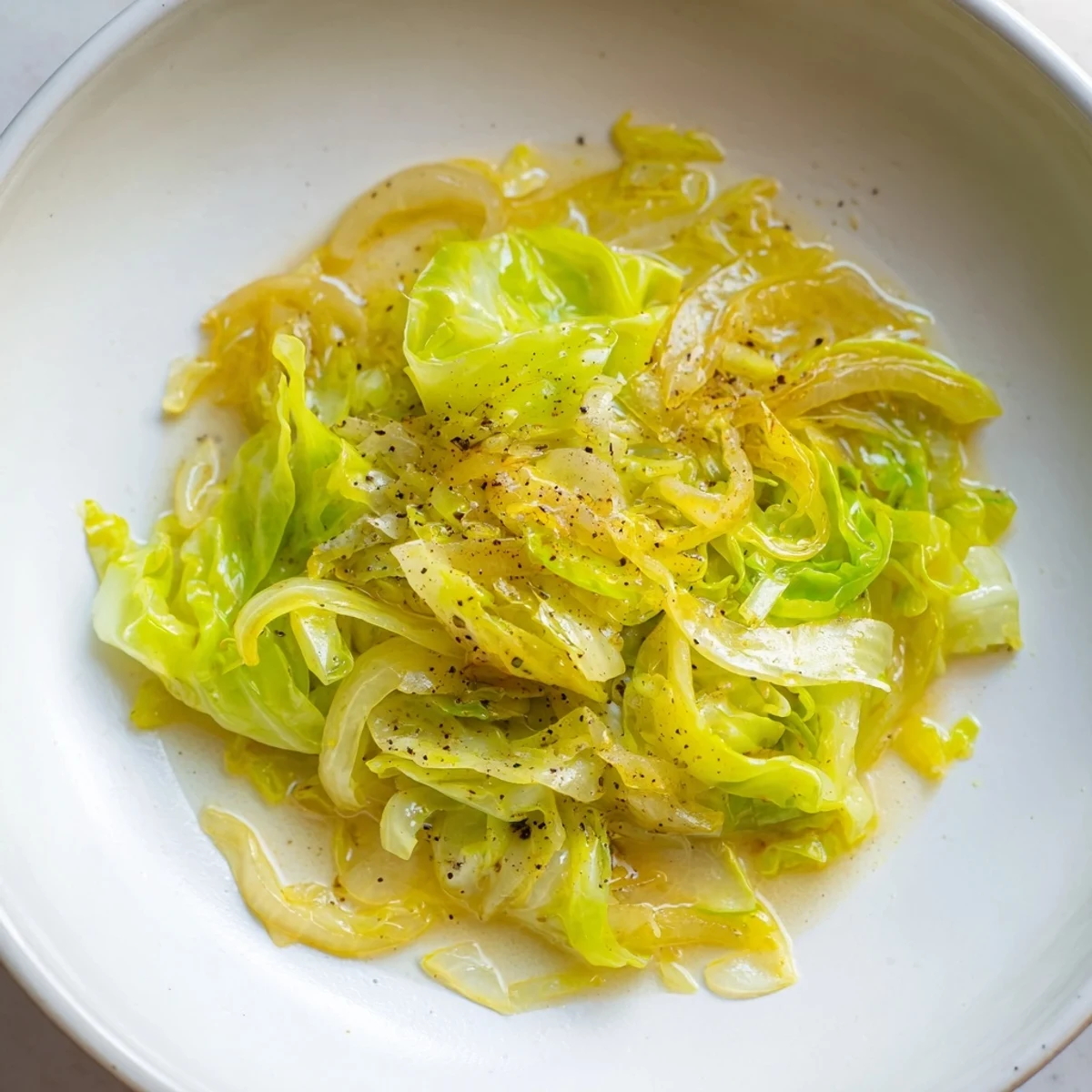 Steaming braised cabbage, tender and glistening, a flavorful side dish ready to serve.