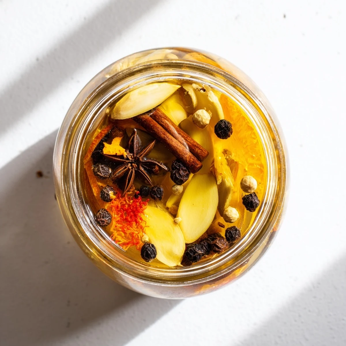 Aromatic spiced cider vinegar simmering in a saucepan, ready to infuse bold, warm flavors.