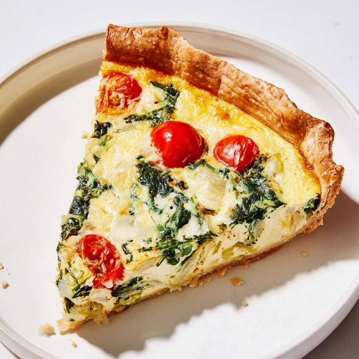 This fresh-baked Savory Quiche recipe features a flaky crust and savory, creamy filling.