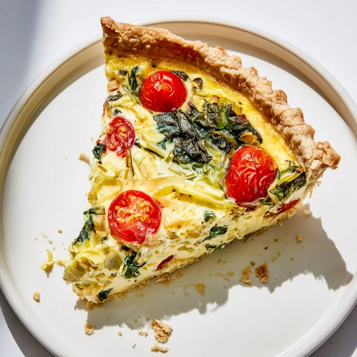 A golden-brown Savory Quiche, a delicious brunch classic, ready to slice and serve.