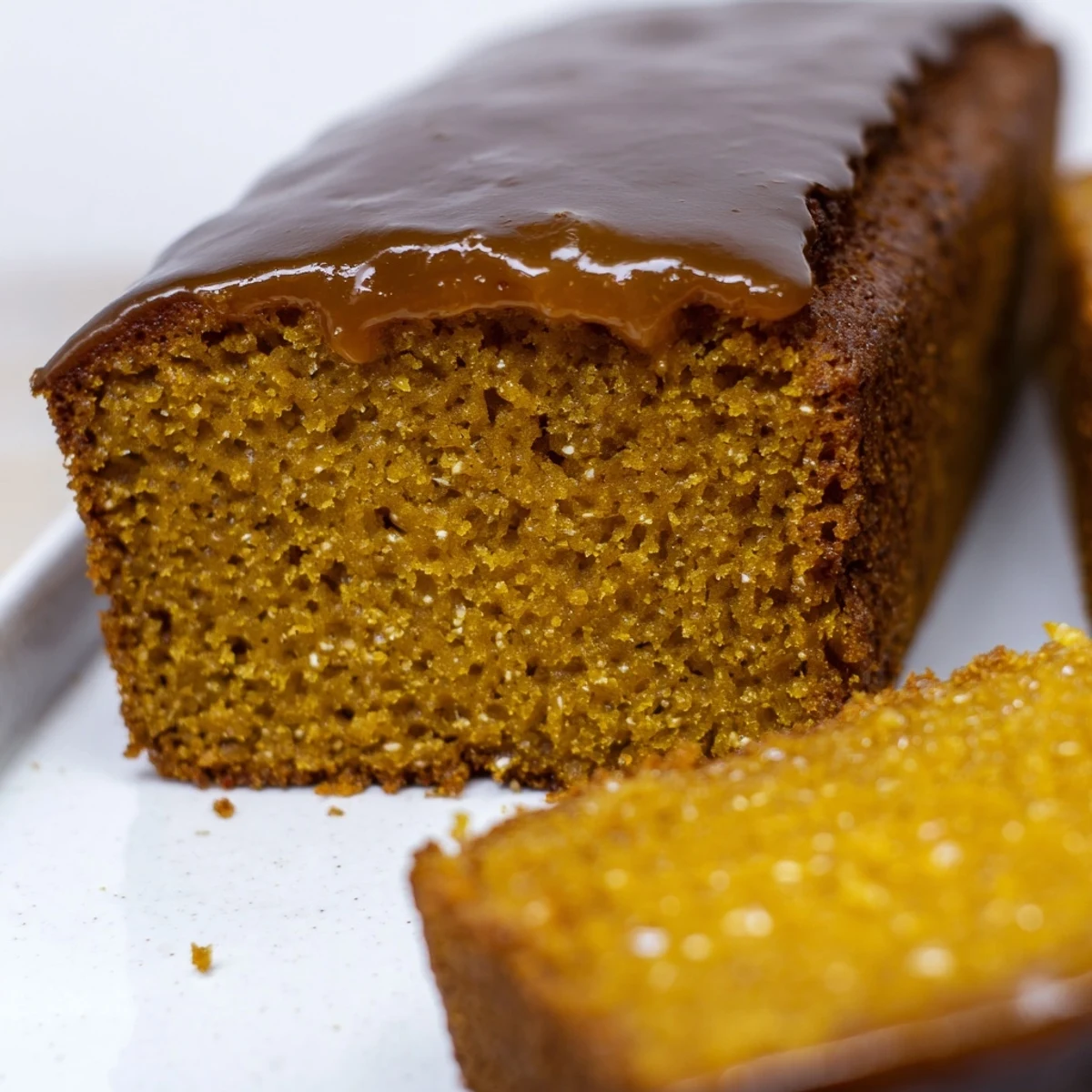 A slice of golden syrup cake, moist and delicious, perfect for a cozy afternoon tea.