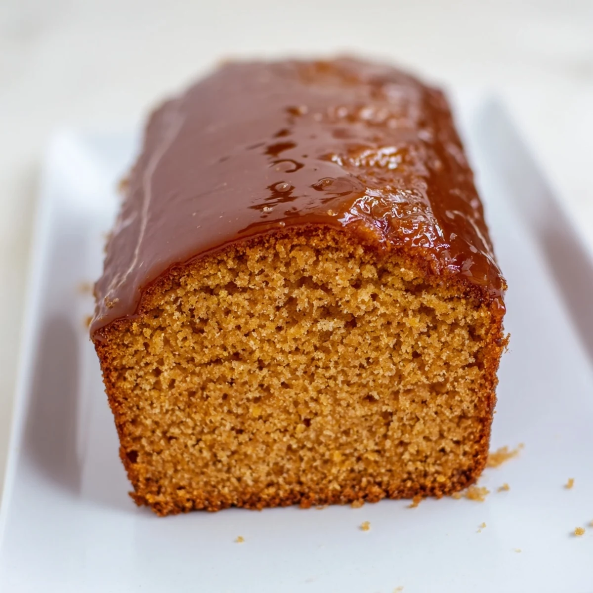 This golden syrup cake shows a warm, caramel-colored loaf, enticingly baked to perfection.