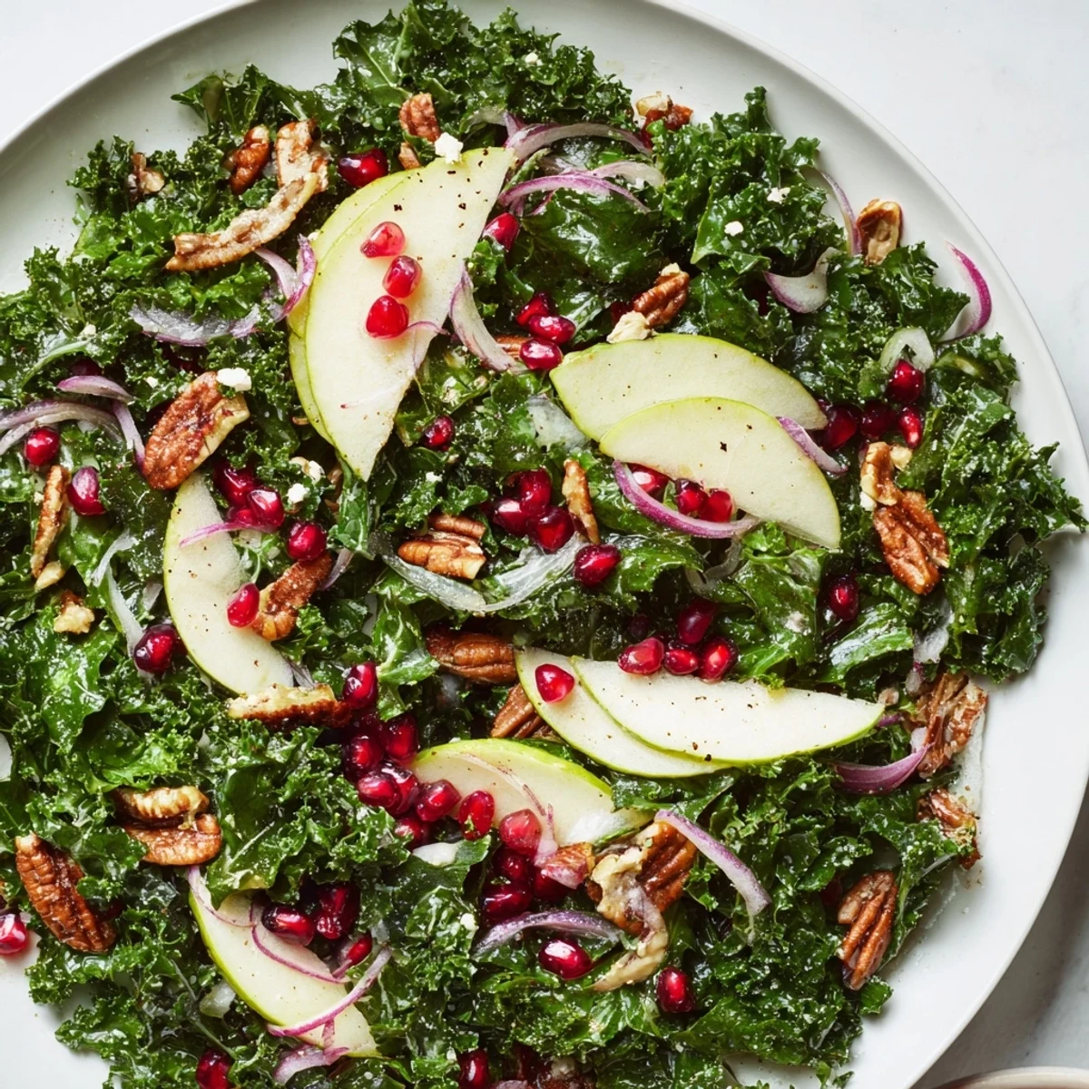 Vibrant image: This Winter Kale Salad shows a medley of textures and colors, ready to eat.