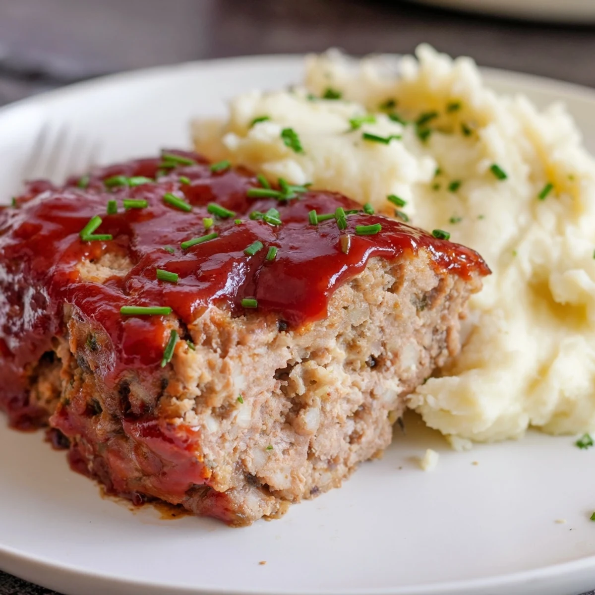 Hearty turkey meatloaf with creamy mashed potatoes, perfect for a cozy family meal.