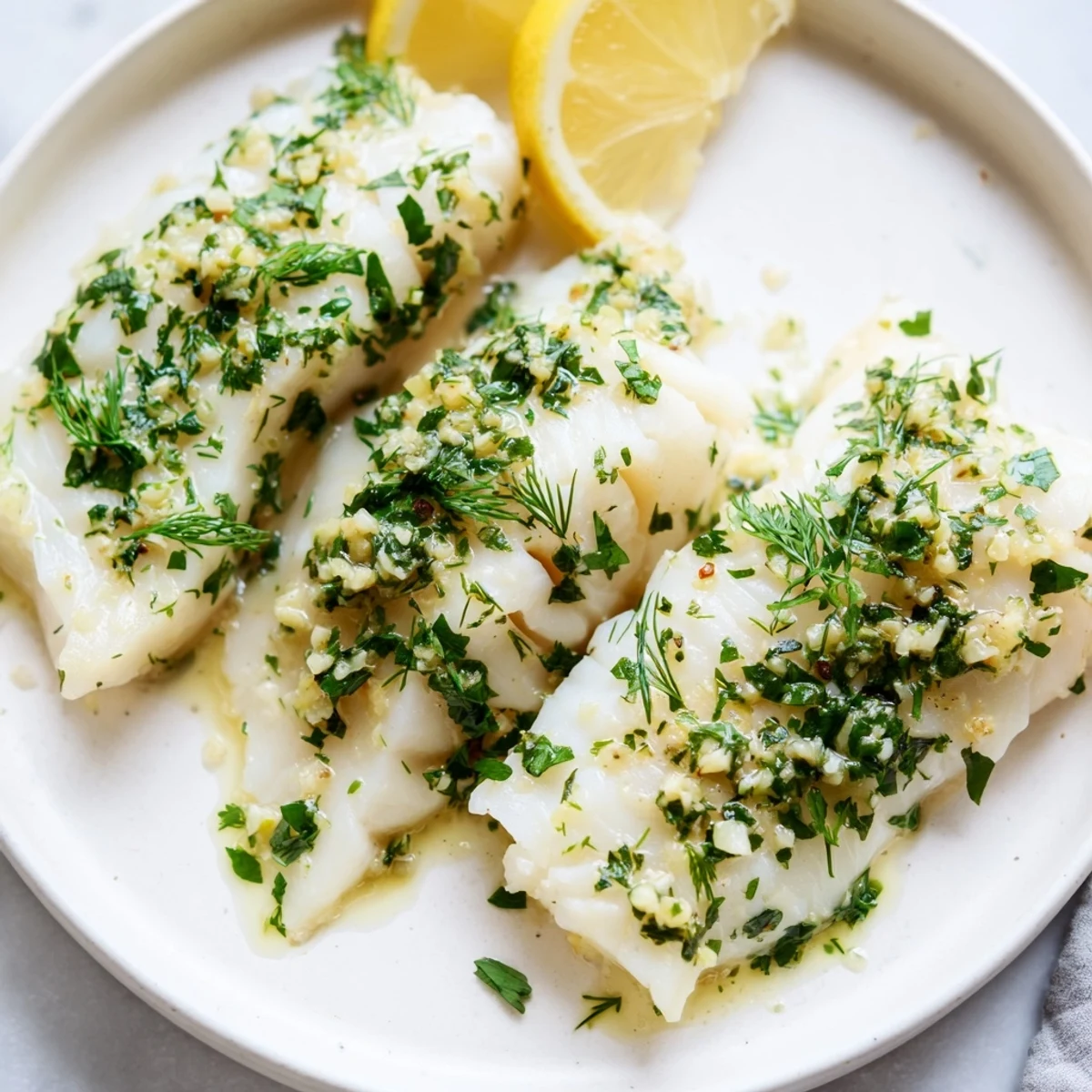 Cabillaud beurre ail herbes