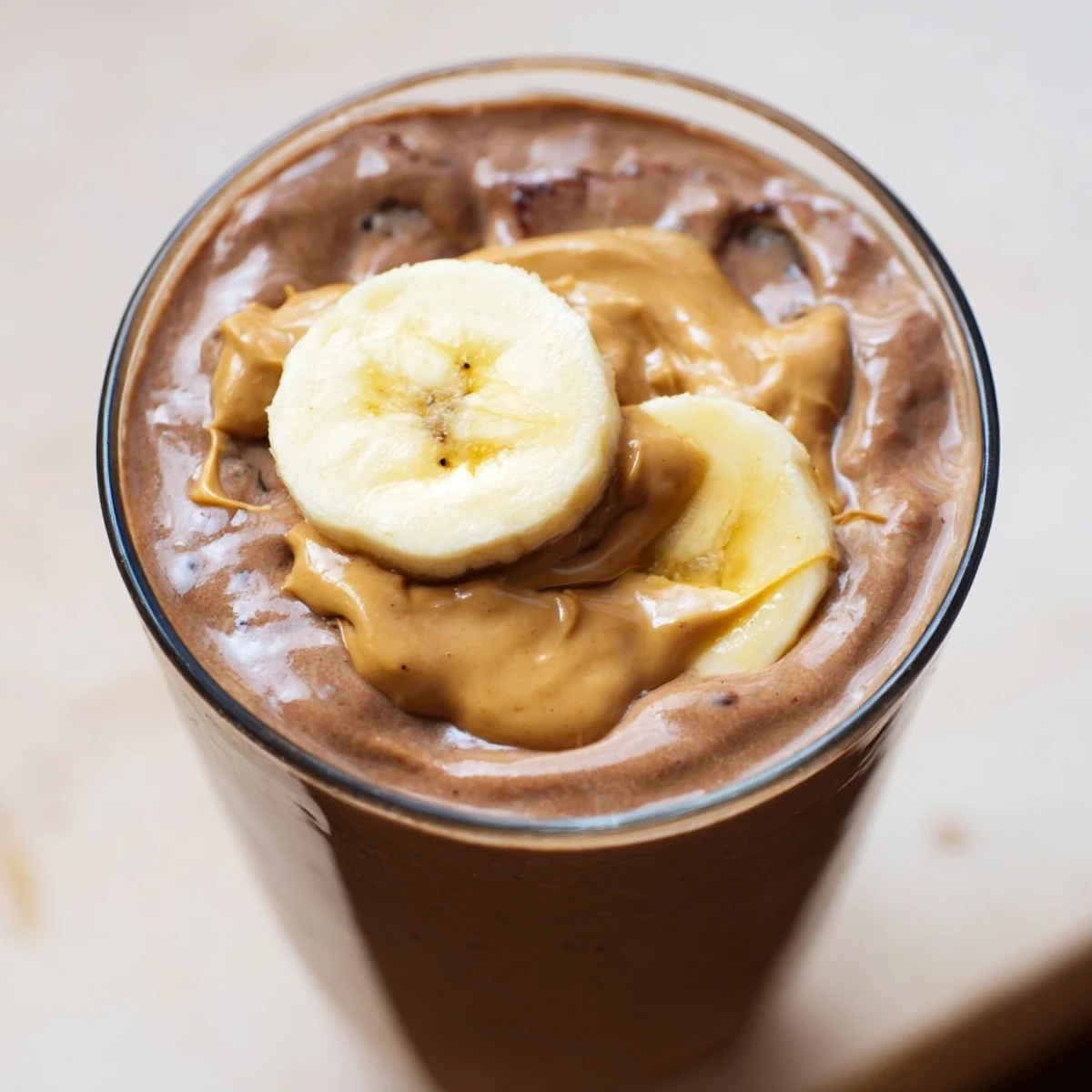Un smoothie riche en arômes de chocolat et de cacahuète, avec banane.