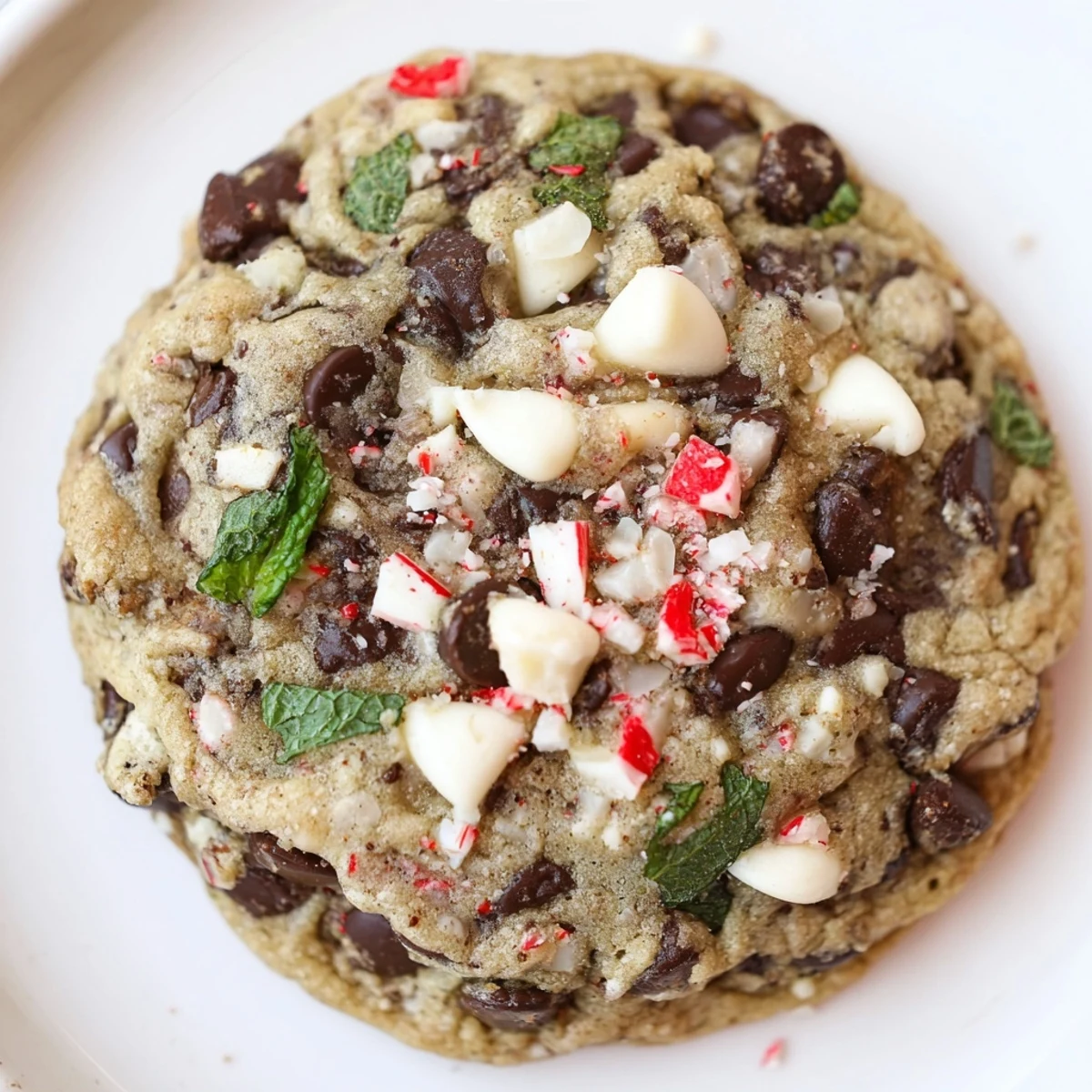 A close-up of Peppermint Chocolate Chip Cookies with Mint, pairing cookies and milk for a festive American dessert.