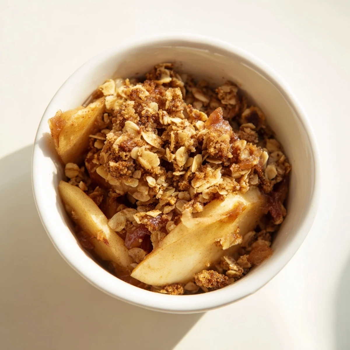 Pommes tendres cuites en compotée dans une tarte au granola croustillante, parfaite pour l'automne.