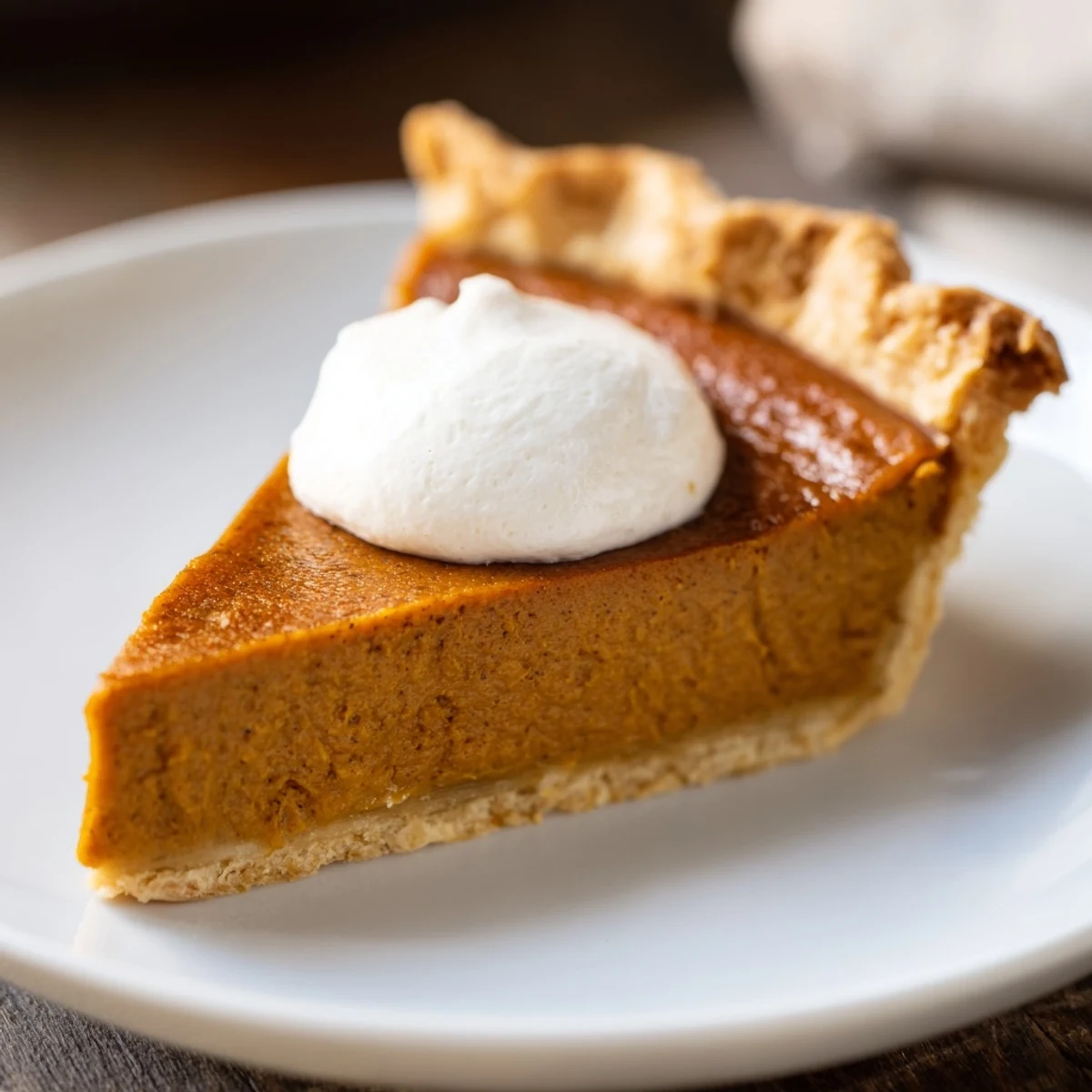 Perfectly baked Spiced Pumpkin Pie with Pastry Crust on a wooden table, ready for a holiday feast.