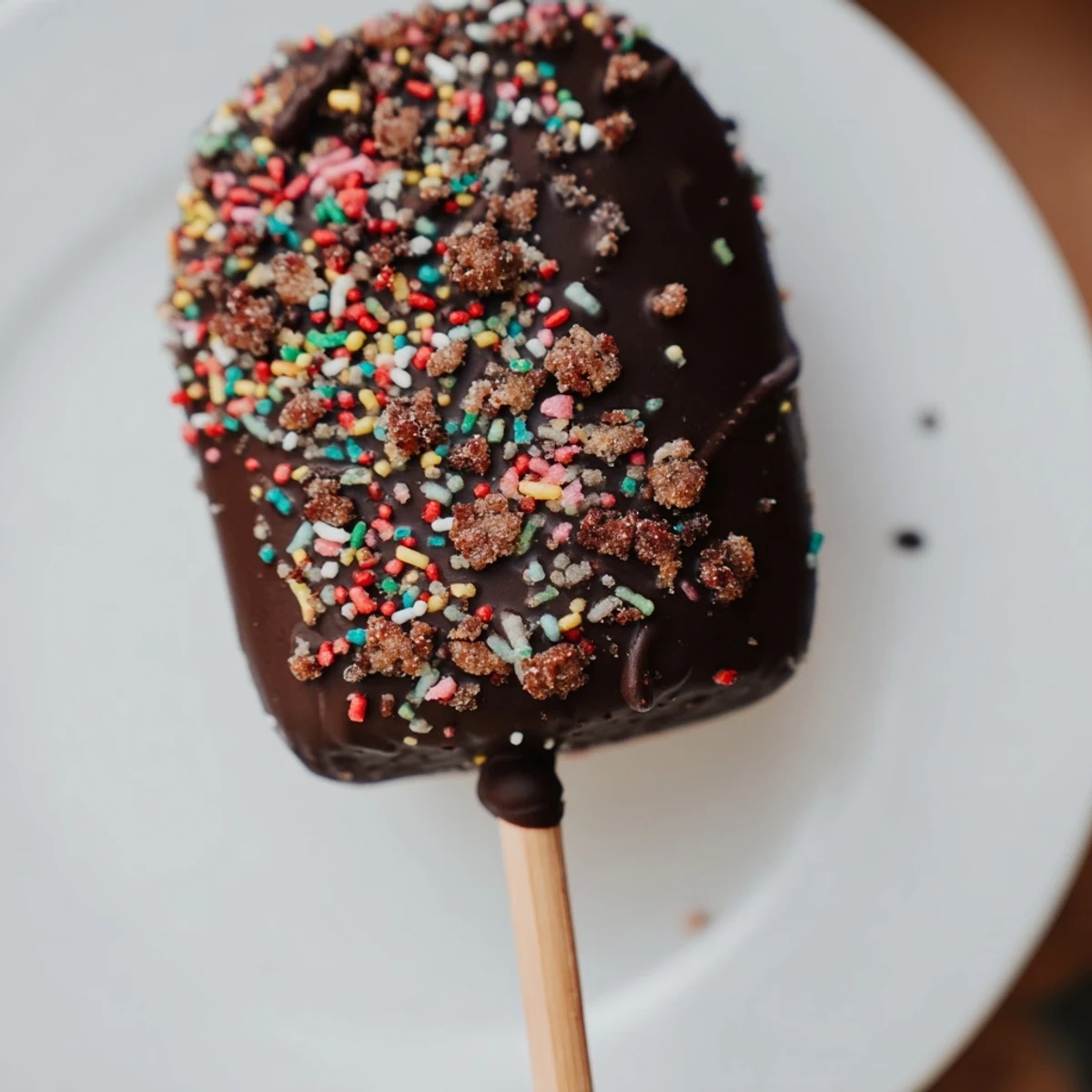Marshmallows moelleux enrobés de chocolat blanc avec des pépites colorées, prêts à être dégustés.