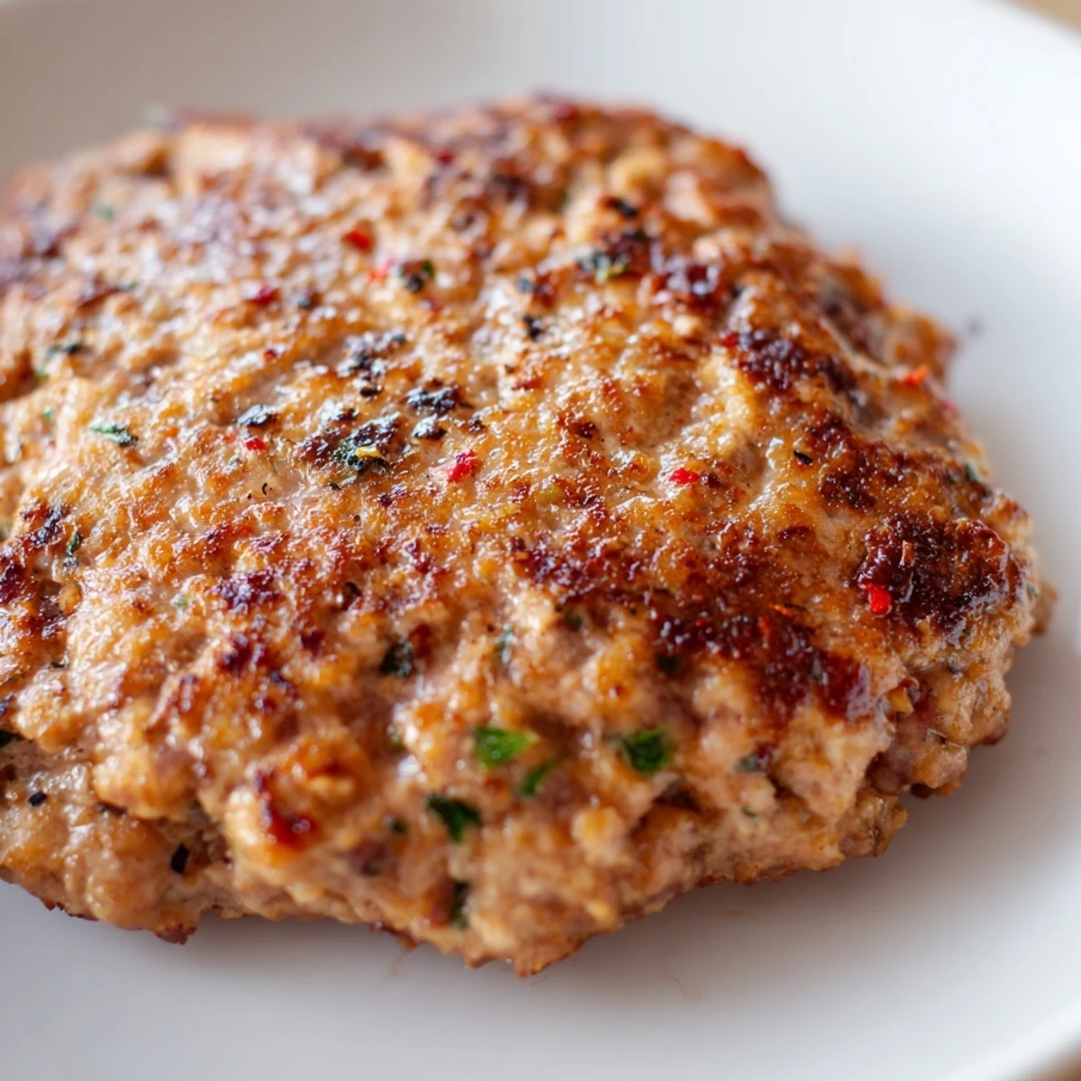 Crispy golden-brown turkey breakfast sausage patties sizzling in a cast-iron skillet for a savory morning meal.