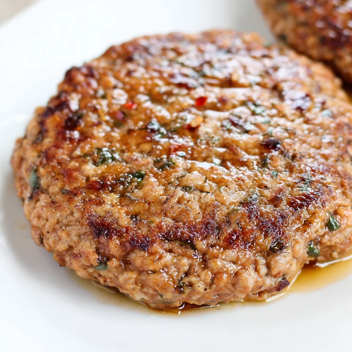 Perfectly seasoned raw turkey breakfast sausage patties arranged on a wooden cutting board with fresh herbs and spices.