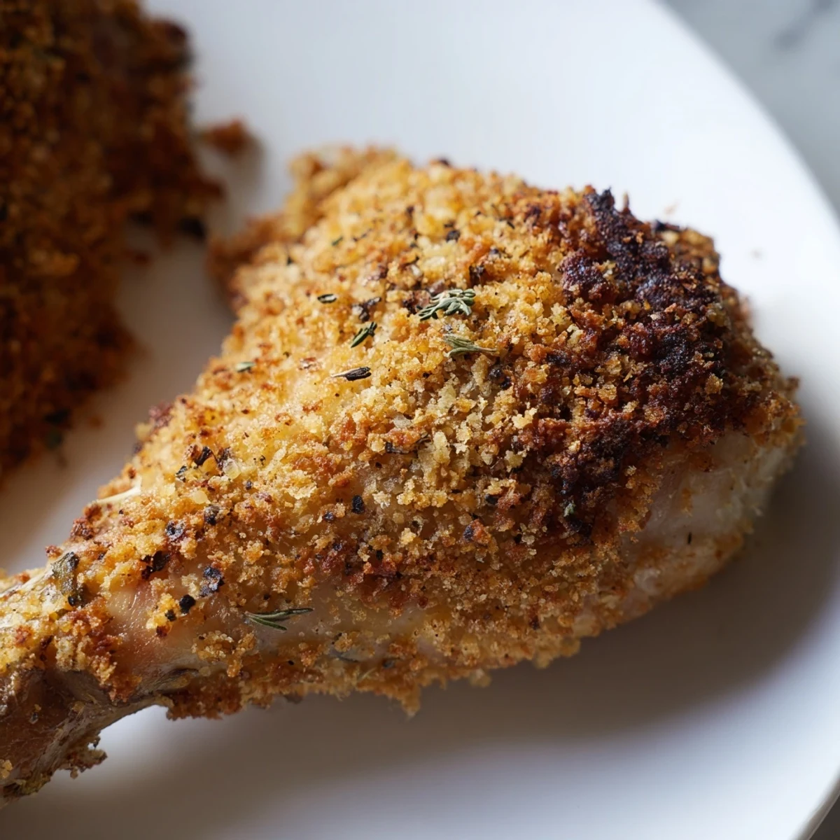 Assiette de Crispy Supper Chicken avec croûte croustillante et intérieur juteux, parfait pour un dîner réconfortant.
