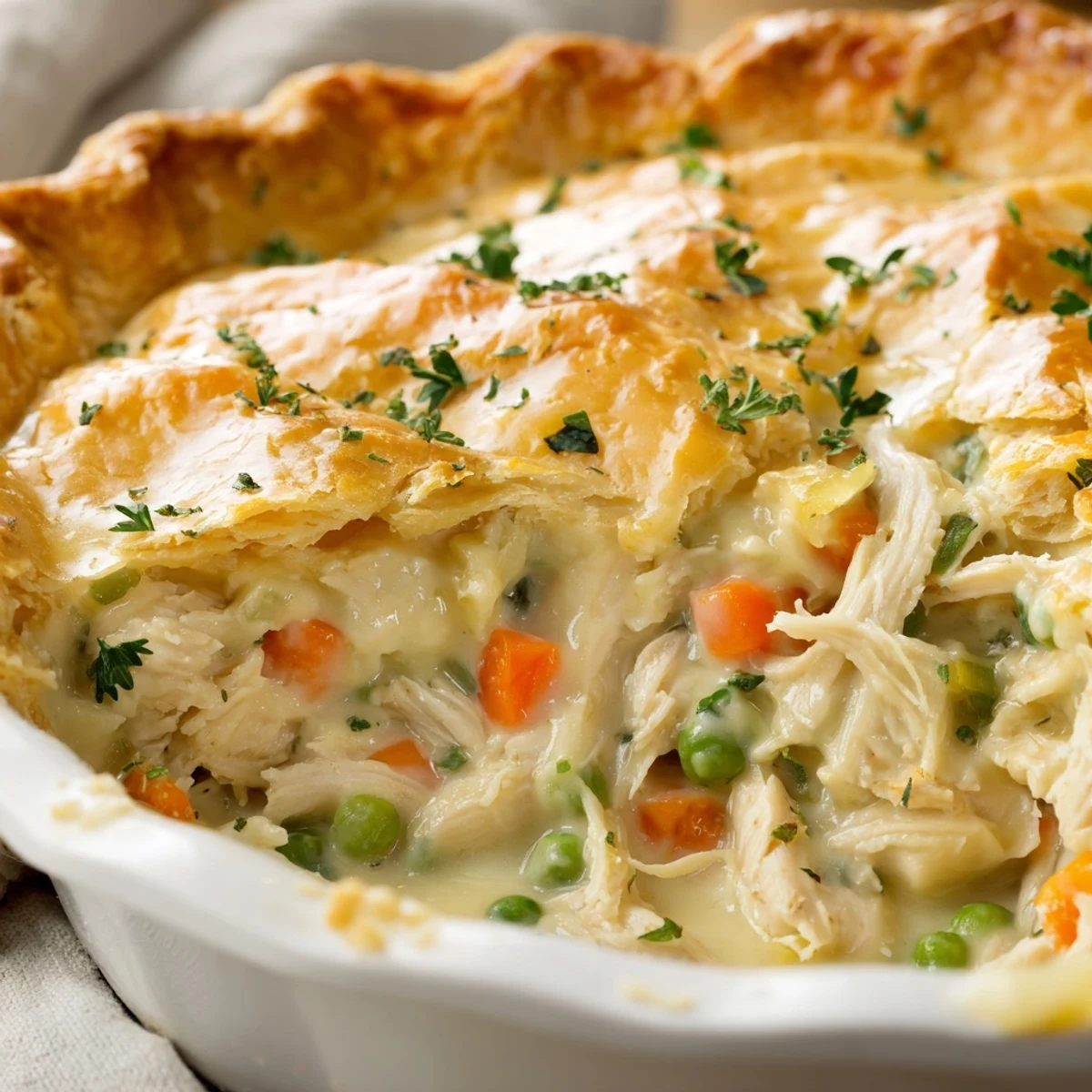 Servir une tranche de Chicken Supper Pie avec une salade verte croquante.