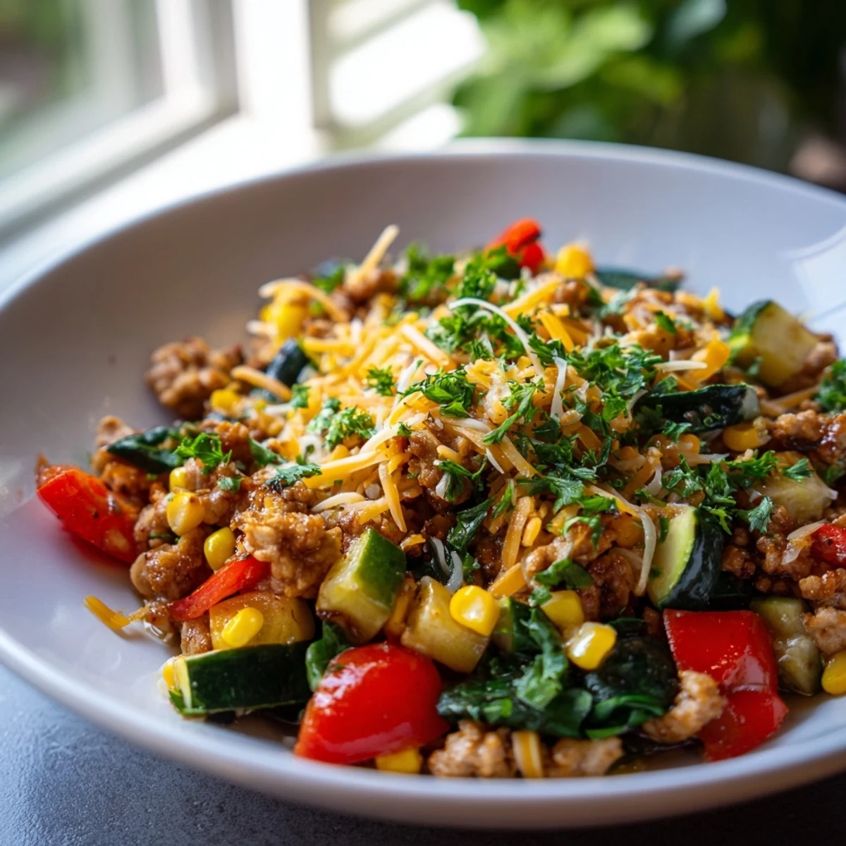 Une sautée de dinde en une seule poêle, garnie de légumes verts et de tomates cerises bien cuites, parfaite pour un repas familial rapide et nutritif.