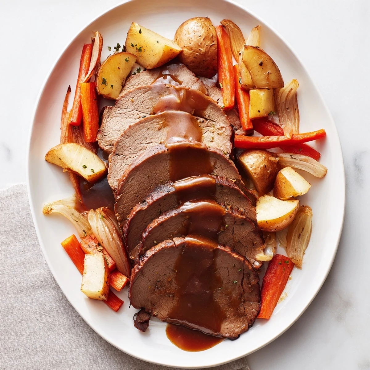 Savourez le Beef Supper Roast Dinner pour un repas familial rassasiant avec un bœuf juteux et des garnitures rustiques.