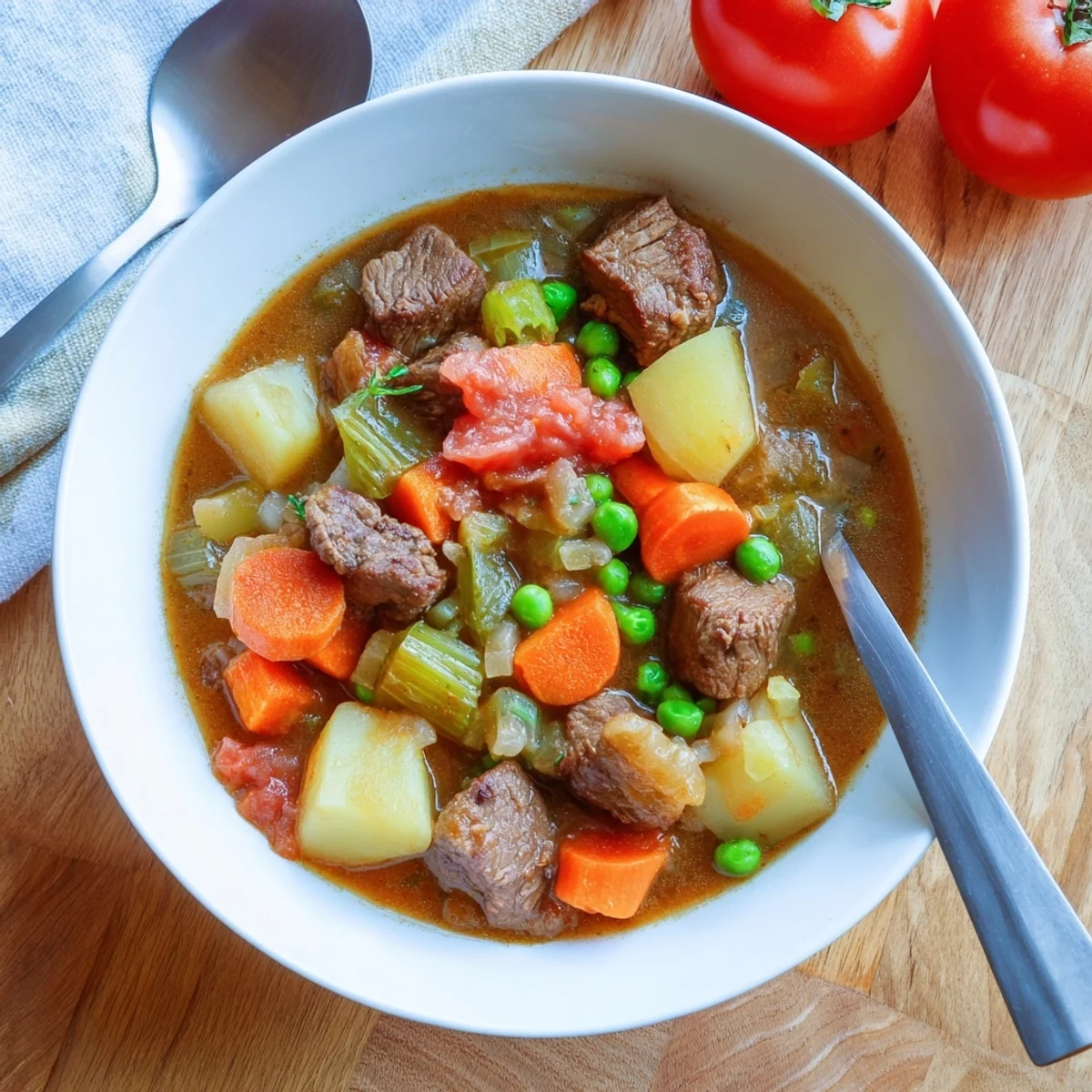 Un bol généreux de Slow Cooker Supper Stew Pot avec légumes rissolés et herbes parfumées.