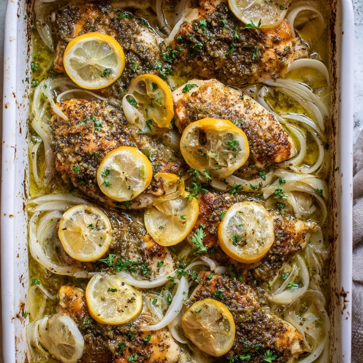 Ce cuit au four au citron et aux herbes est accompagné d'un côté de pommes de terre rôties pour un dîner réconfortant.