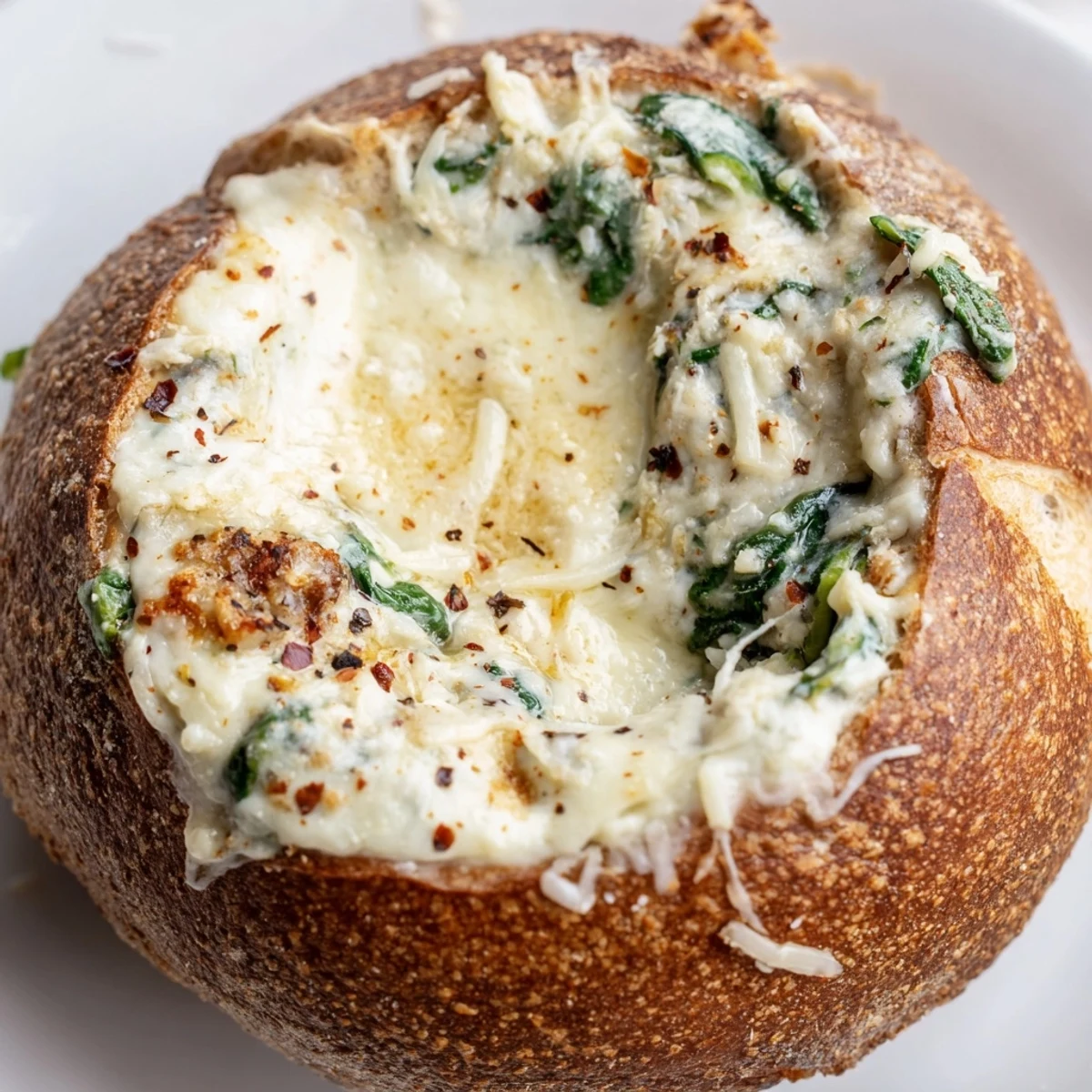 Fresh spinach and Parmesan flavor this hot Super Bowl Spinach Dip, paired with crunchy bread cubes for dipping.