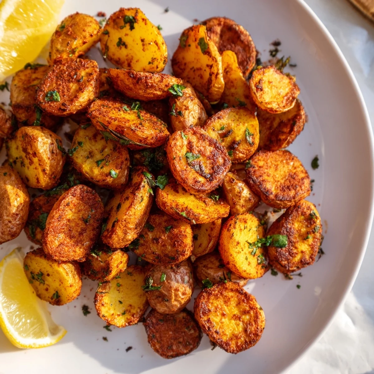 Cajun Spiced Roasted Potatoes gorgantes de croûte dorée, parfumées à l'ail et au paprika fumé, prises sortant du four.