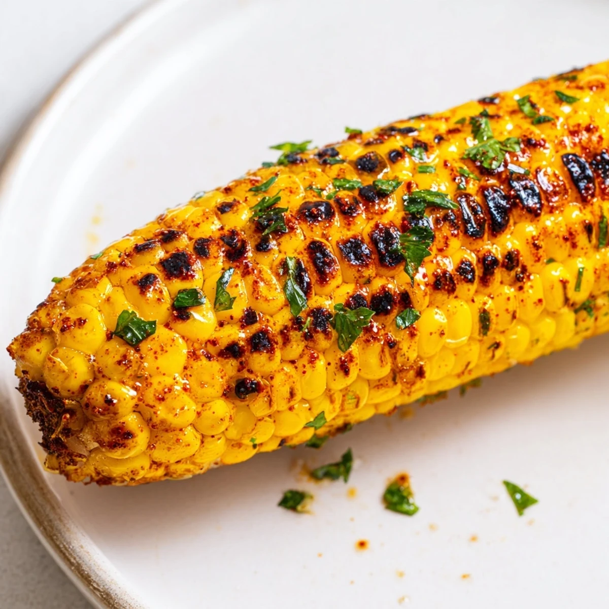 Bol de maïs sur le cob parfumé aux épices cajounes, prêt à être dégurgé avec du persil frais et des quartiers de citron.