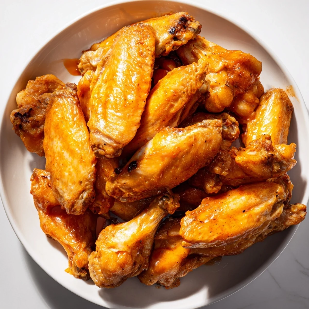 Tangy, spicy buffalo sauce coats baked crispy chicken wings, accompanied by carrots and ranch dressing for a classic appetizer spread.