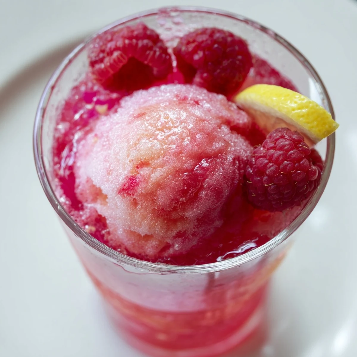 Une grand bol de punch rose pétillant avec des boules de sorbet à la framboise et des rondelles de citron flottant dans la boisson.