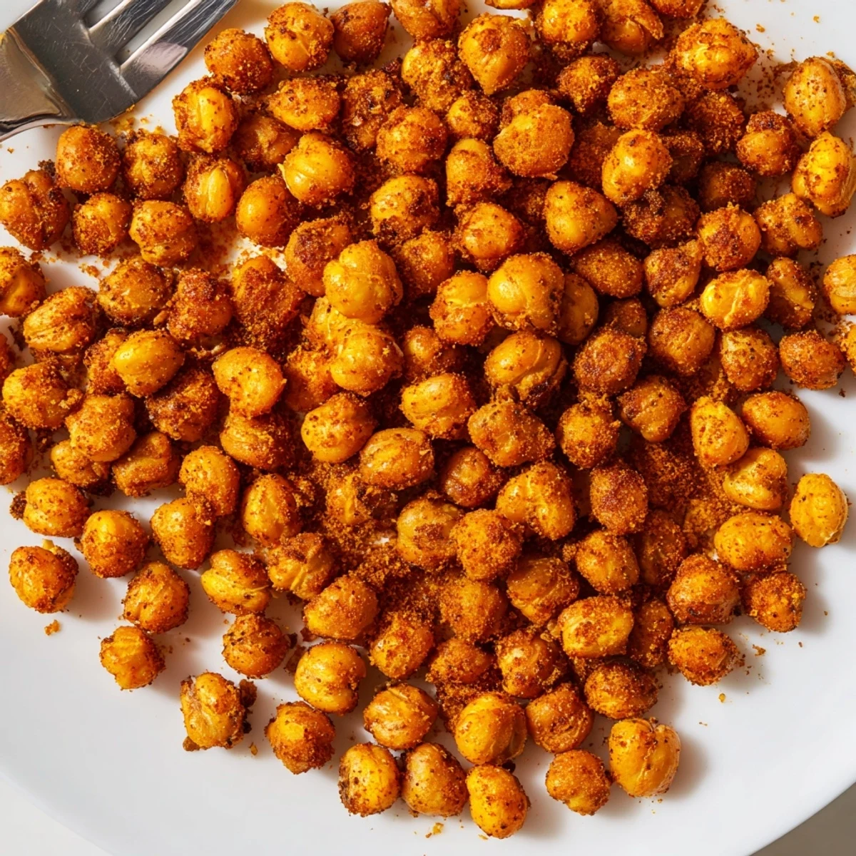 Seasoned Cajun Spiced Roasted Chickpeas scattered over a fresh salad for a savory, gluten-free lunch topper.
