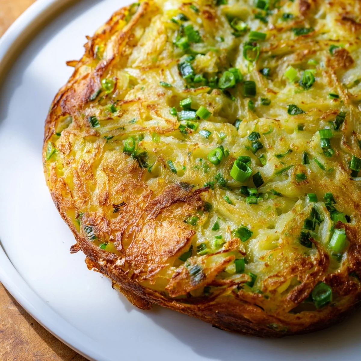 Irish Potato Cakes with Scallions dorées et croustillantes, éparpillées de ciboulette verte, servies chaud avec une touche de crème fraîche.